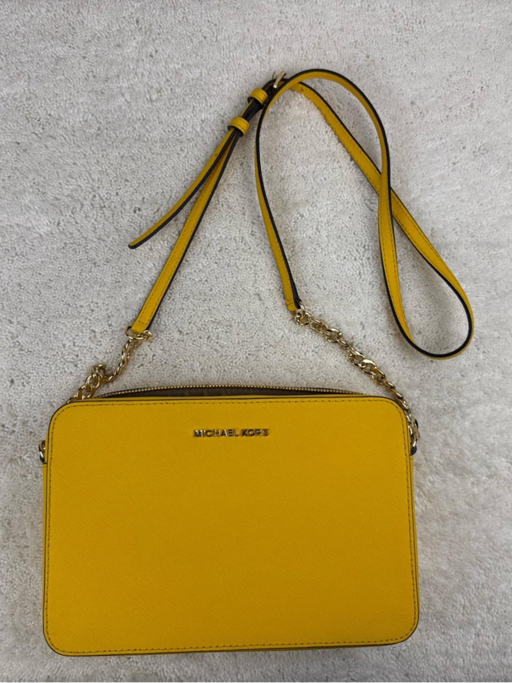 Michael Kors Yellow Jet Set Large Saffiano Leather Crossbody Bag